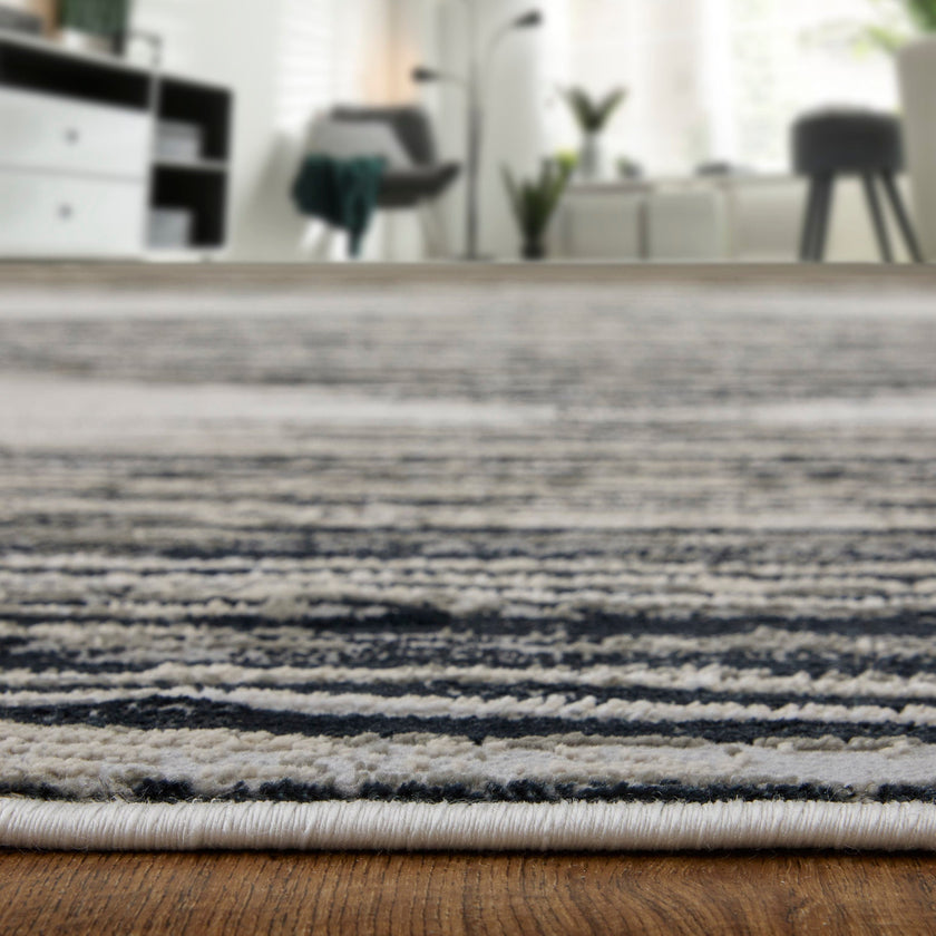 Feizy Micah 39LRF Modern Diamond Rug in Black/Silver/Taupe