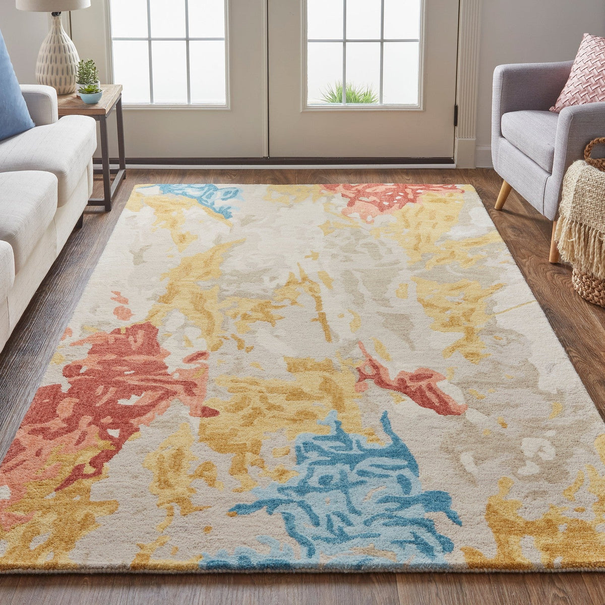 Feizy Everley 8646F Modern Abstract in Ivory/Yellow/Blue