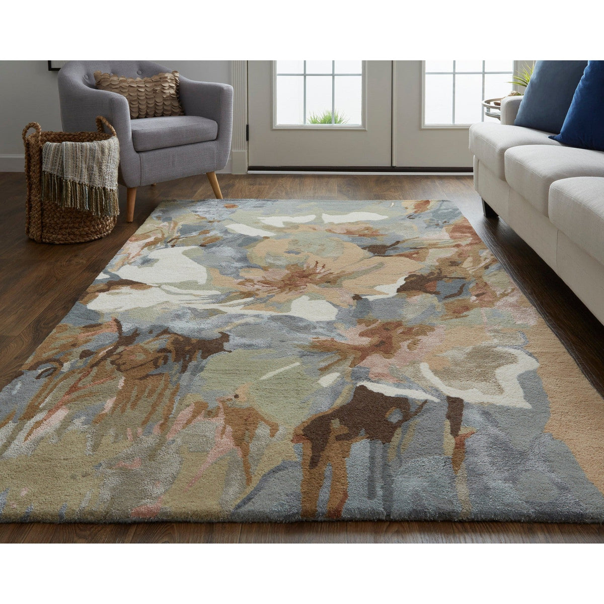 Feizy Dafney 8868F Transitional Floral & Botanical in Tan/Gray/Green