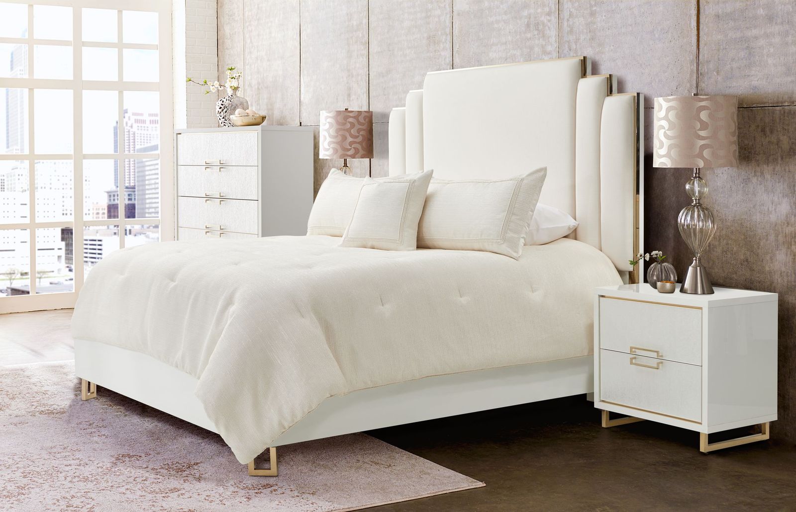 Michael Amini Palm Gate Upholstered Bed - Cloud White