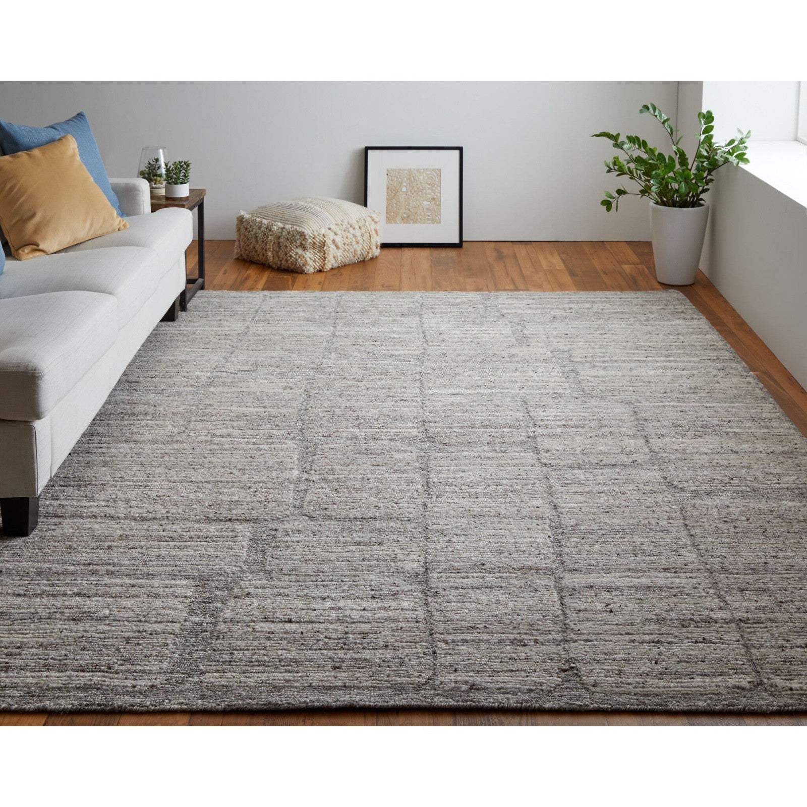 Feizy Navaro 8912F Modern Abstract Rug in Gray/Ivory/Taupe