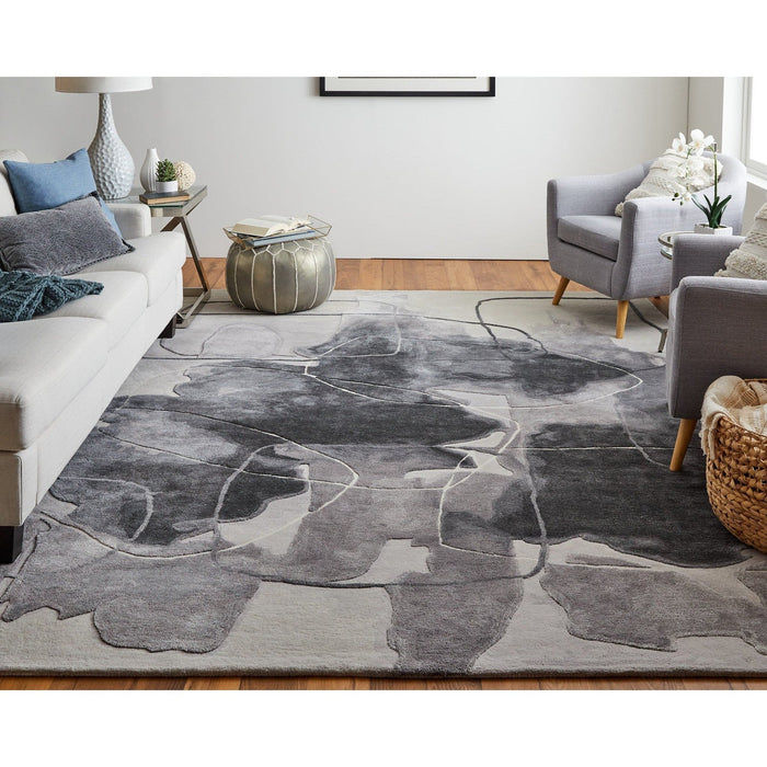 Feizy Anya 8885F Transitional Abstract Rug in Ivory/Gray/Taupe