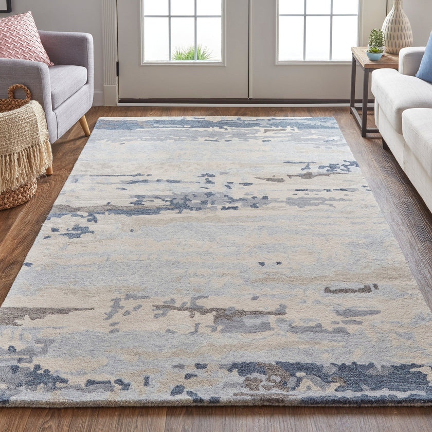 Feizy Everley 8647F Modern Abstract in Blue/Gray/Ivory