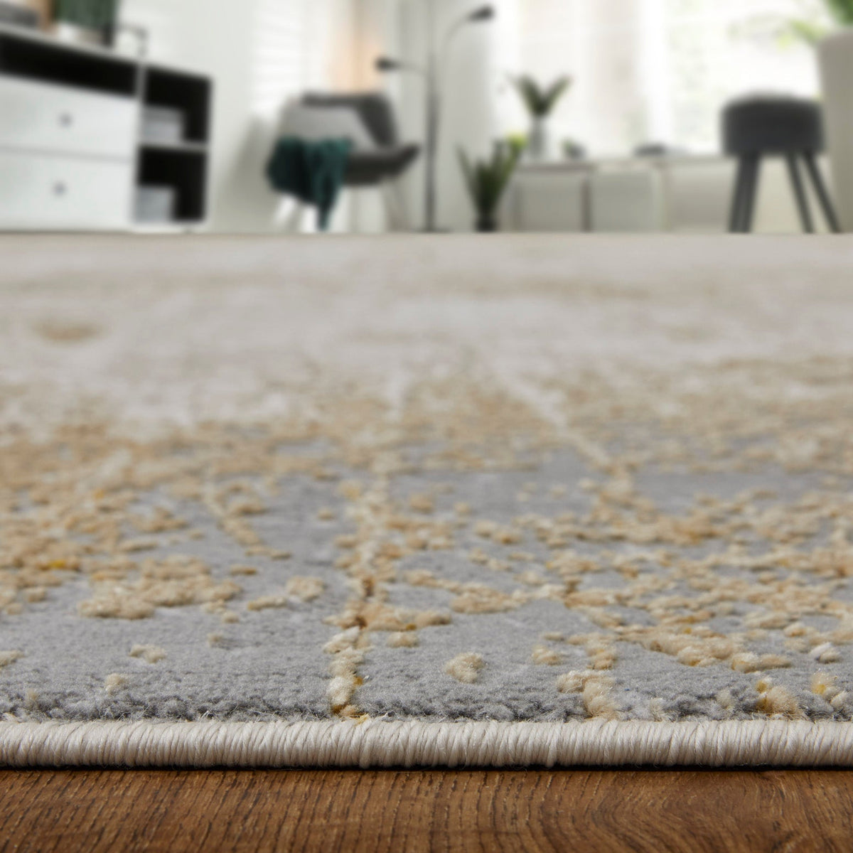 Feizy Aura 39LNF Modern Abstract Rug in Ivory/Brown/Gray