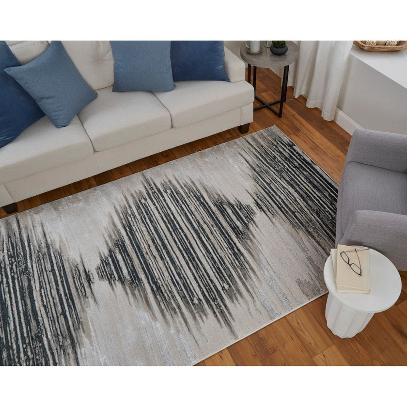 Feizy Micah 39LRF Modern Diamond Rug in Black/Silver/Taupe