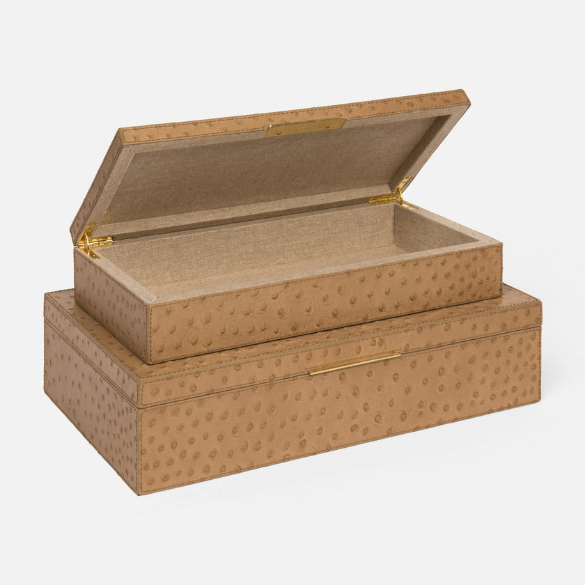 Imani Ostrich Embossed Leather Box - Set of 2