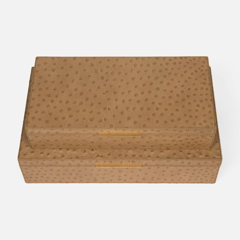Imani Ostrich Embossed Leather Box - Set of 2