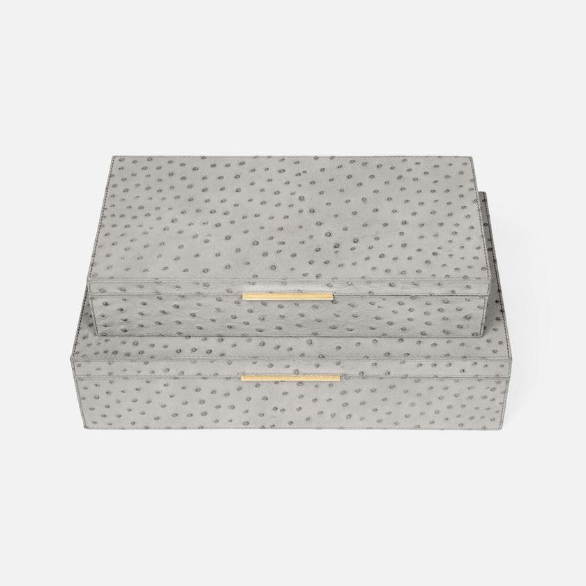 Imani Ostrich Embossed Leather Box - Set of 2
