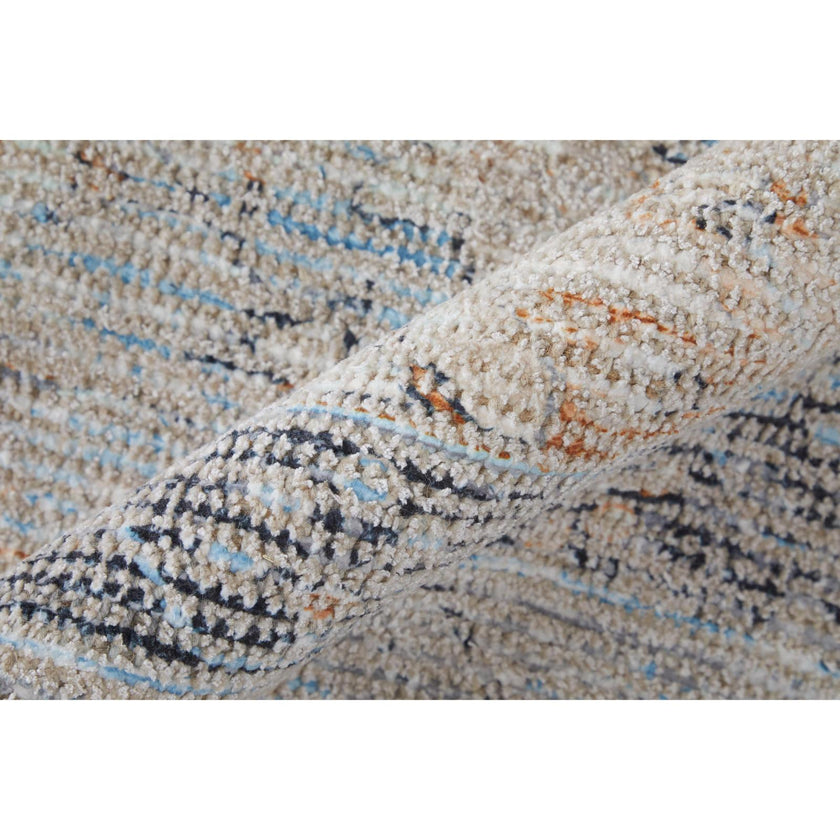 Feizy Caldwell 8980F Transitional Medallion Rug in Ivory/Blue/Orange