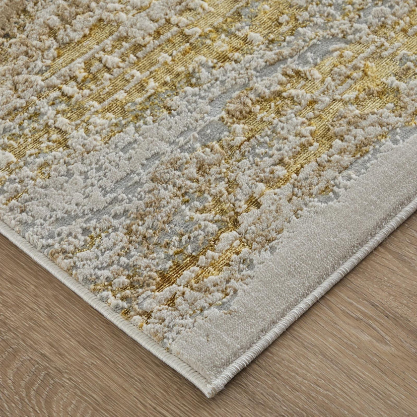 Feizy Aura 3735F Modern Abstract Rug in Gold/Gray/Ivory