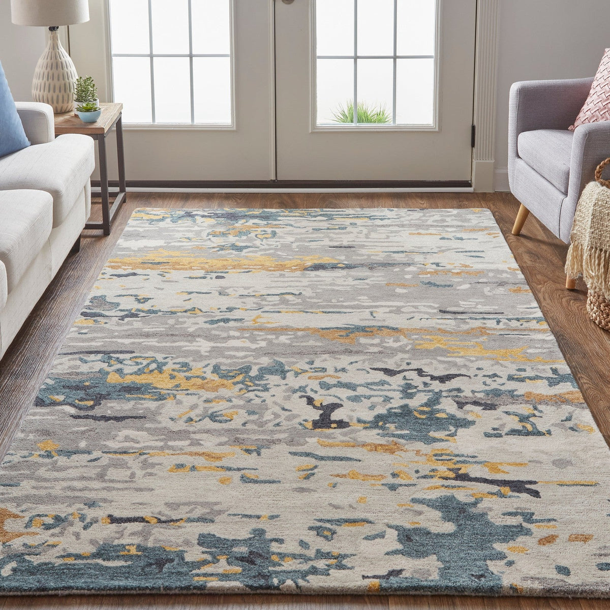 Feizy Everley 8644F Modern Abstract in Gray/Yellow/Blue