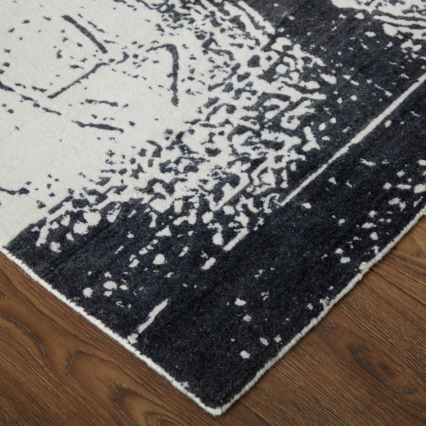 Feizy Coda 8927F Modern Abstract Rug in Black/White