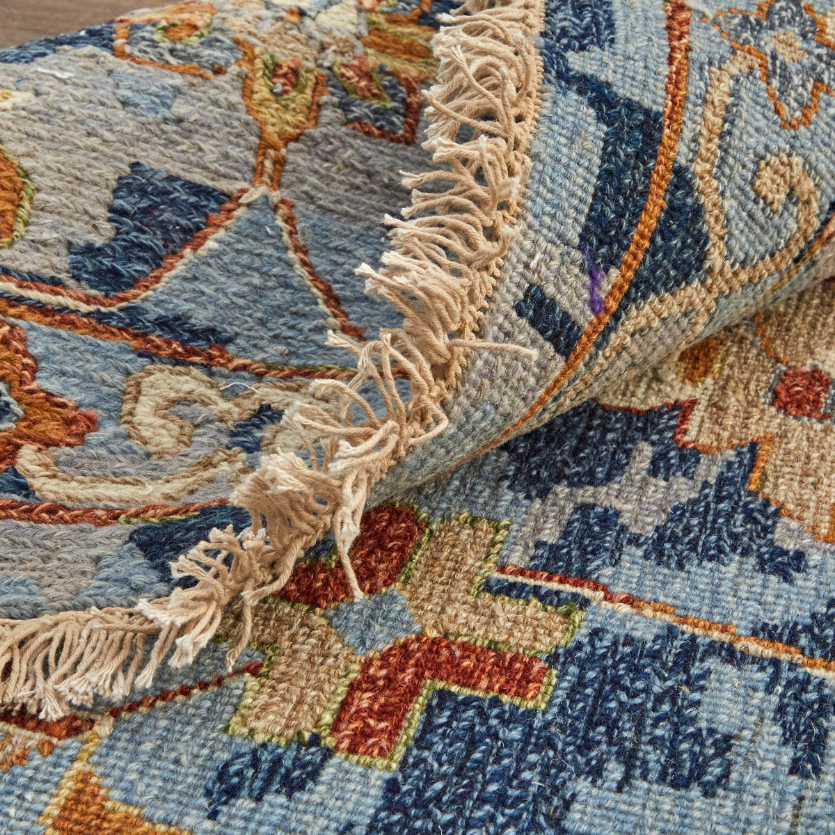 Feizy Leylan 0587F Transitional Floral & Botanical in Blue/Orange/Red