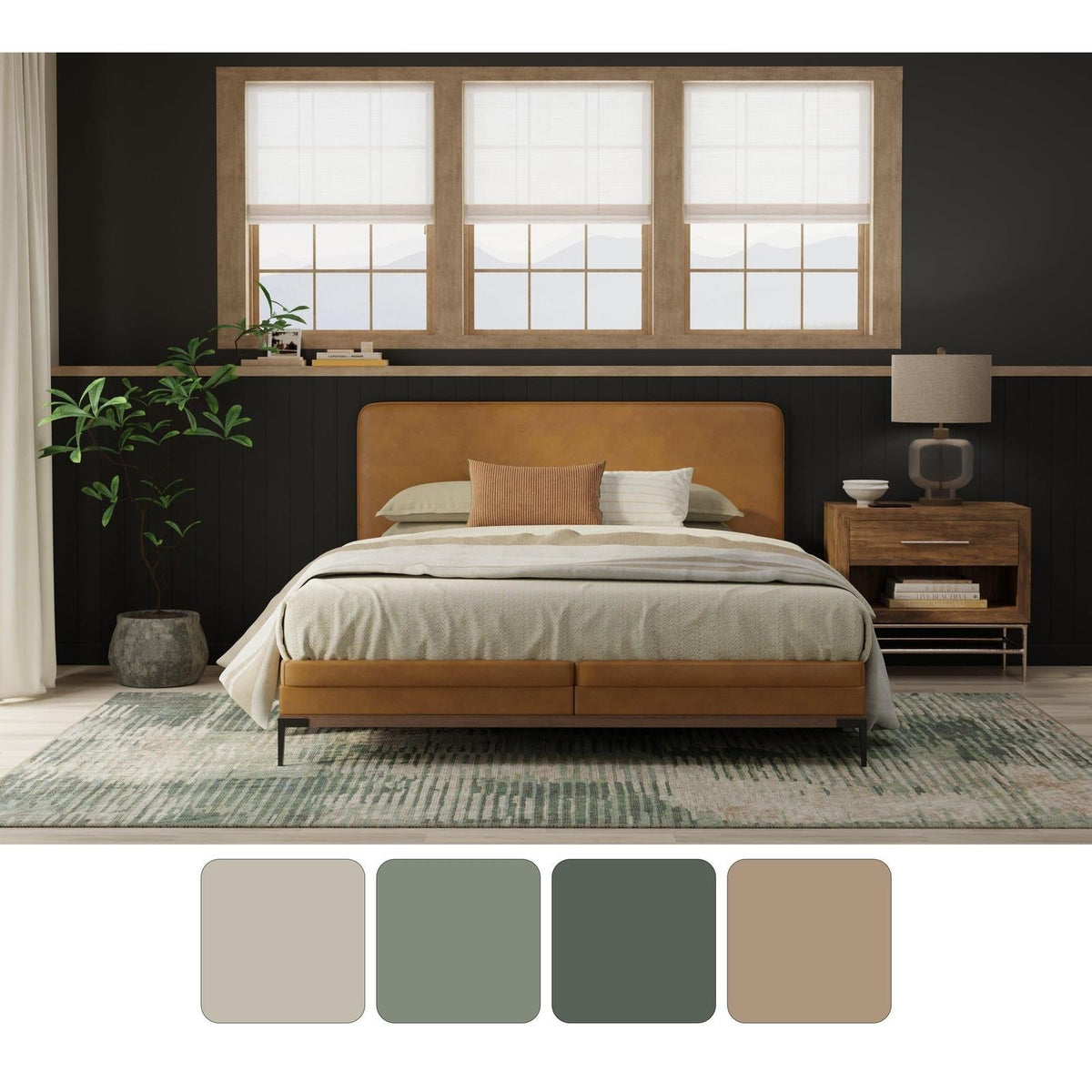 Feizy Eden 39QYF Modern Abstract Rug in Green/Ivory/Brown