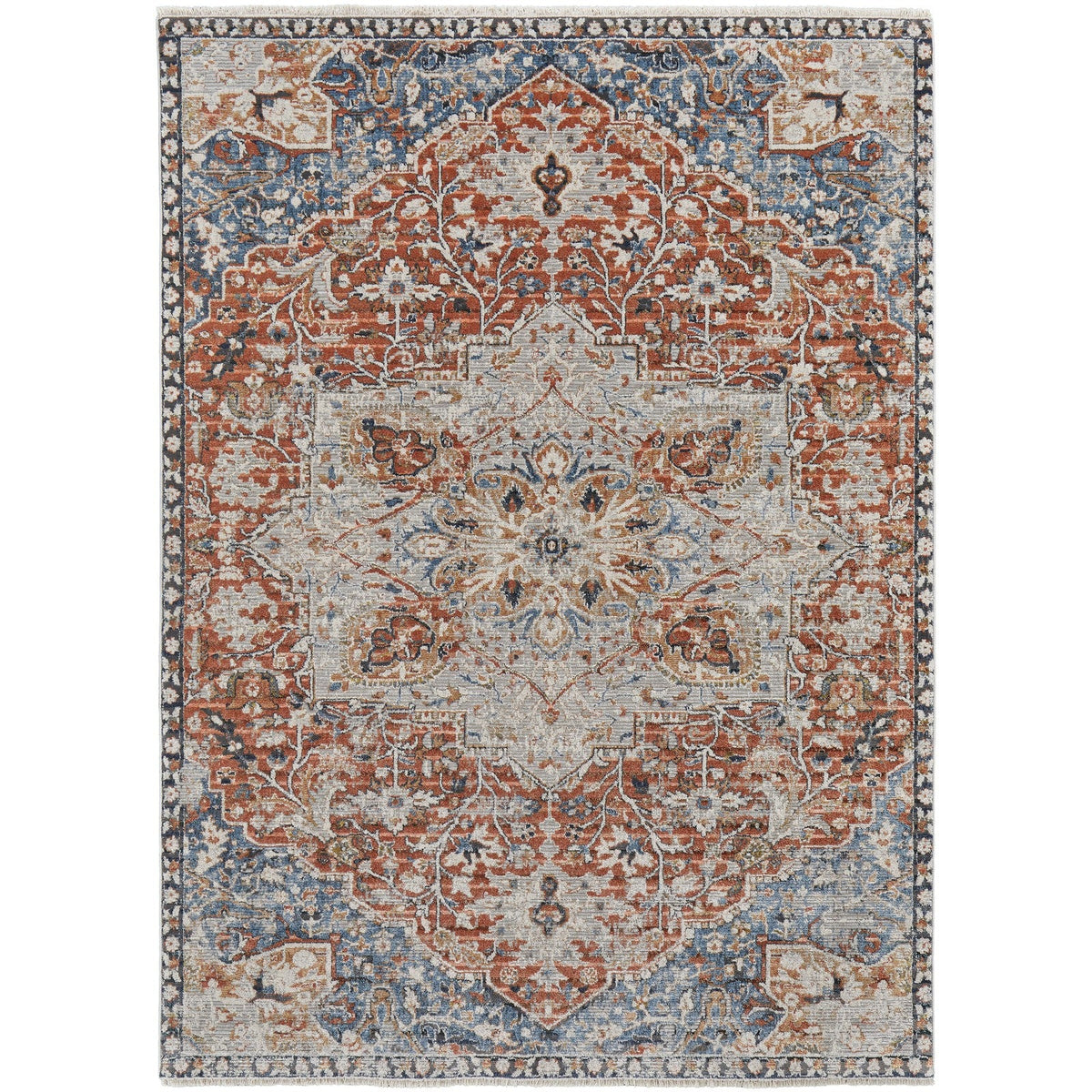 Feizy Kaia 39HXF Transitional Medallion in Orange/Ivory/Blue