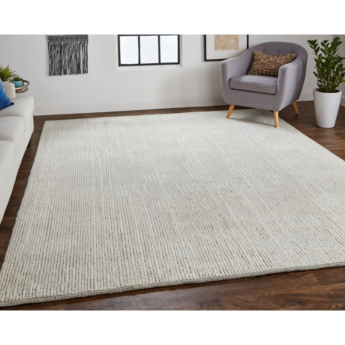 Feizy Alford 6922F Modern Solid in Ivory/Tan