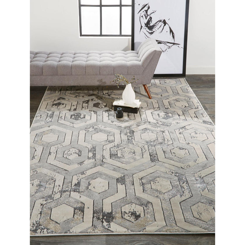 Feizy Micah 3046F Modern Distressed Rug in Gray/Taupe/Silver