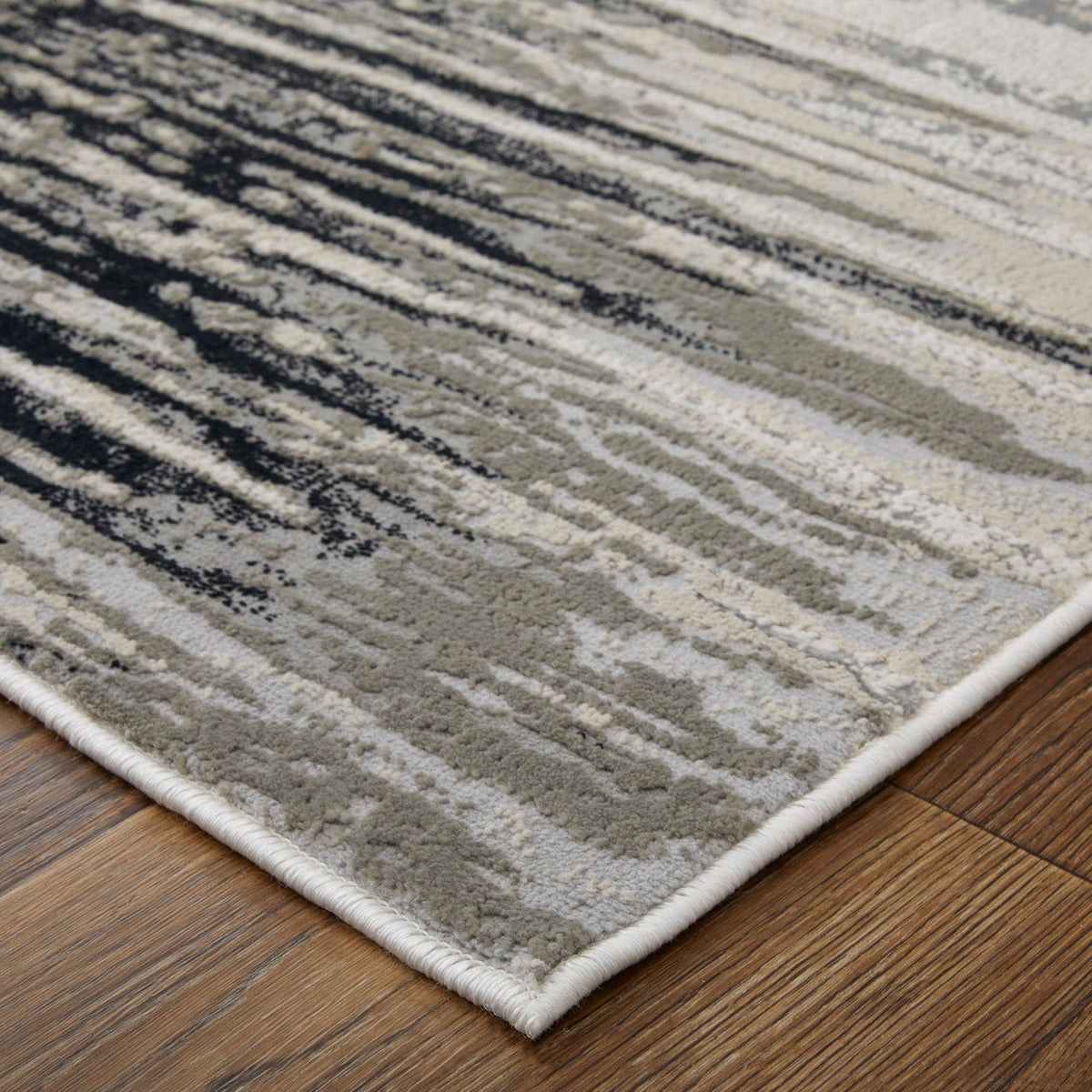 Feizy Micah 39LRF Modern Diamond Rug in Black/Silver/Taupe