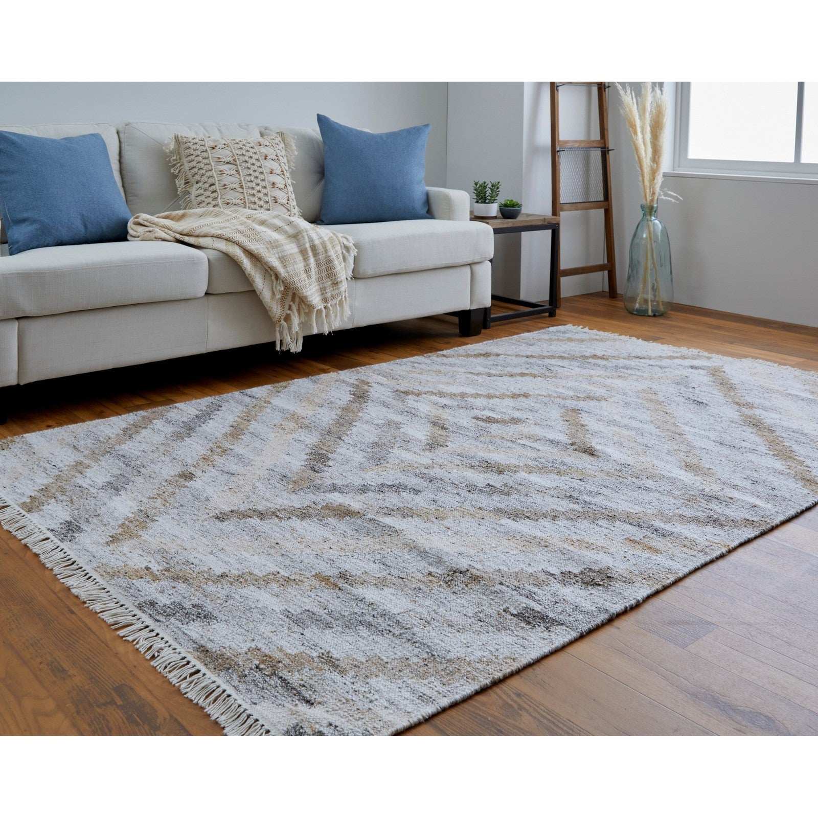 Feizy Beckett 0724F Transitional Geometric in Ivory/Gray/Tan