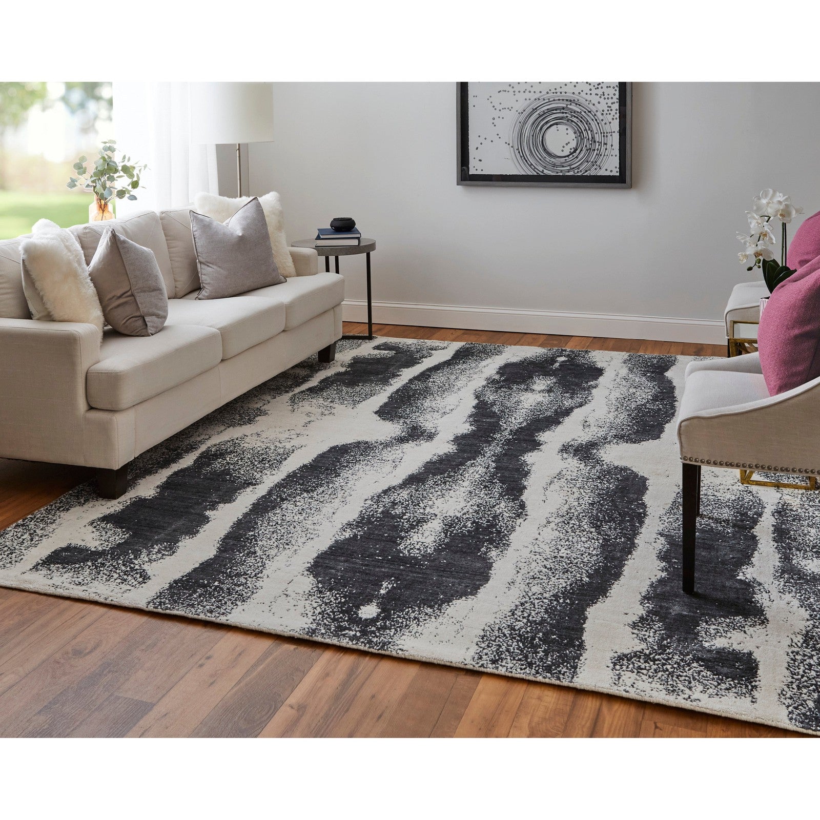Feizy Coda 8930F Modern Abstract Rug in Black/White