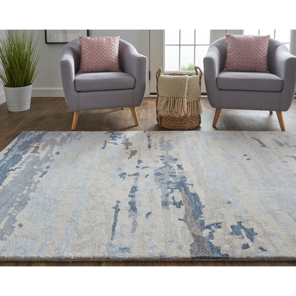 Feizy Everley 8647F Modern Abstract in Blue/Gray/Ivory