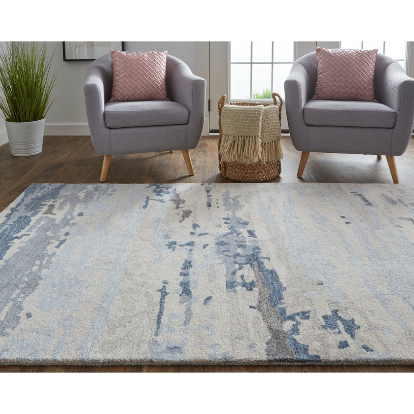 Feizy Everley 8647F Modern Abstract in Blue/Gray/Ivory