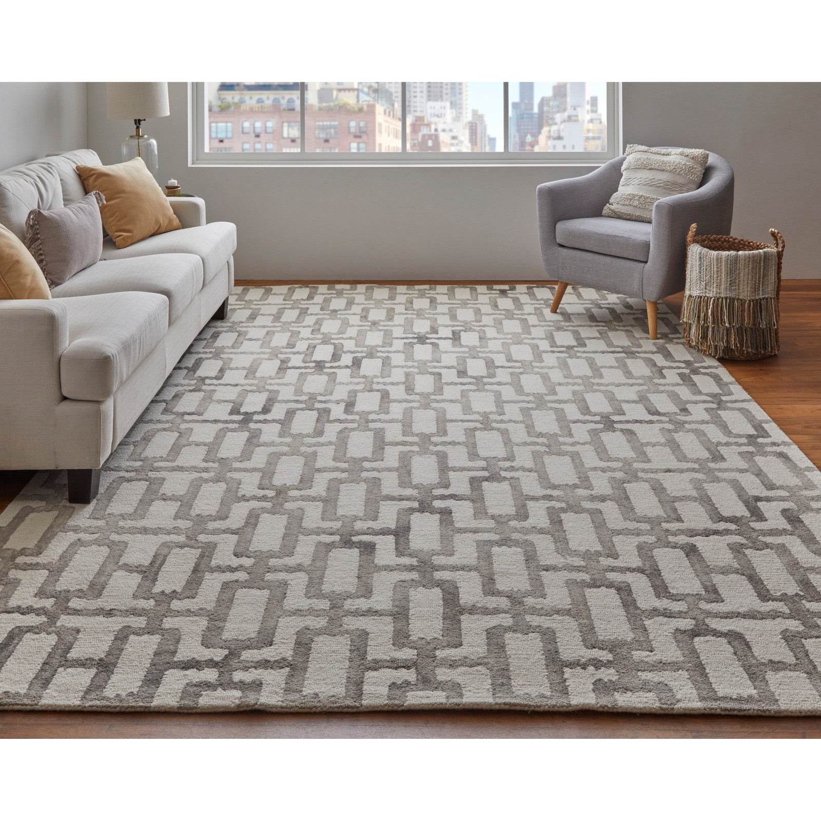 Feizy Lorrain 8919F Modern Geometric Rug in Ivory/Taupe