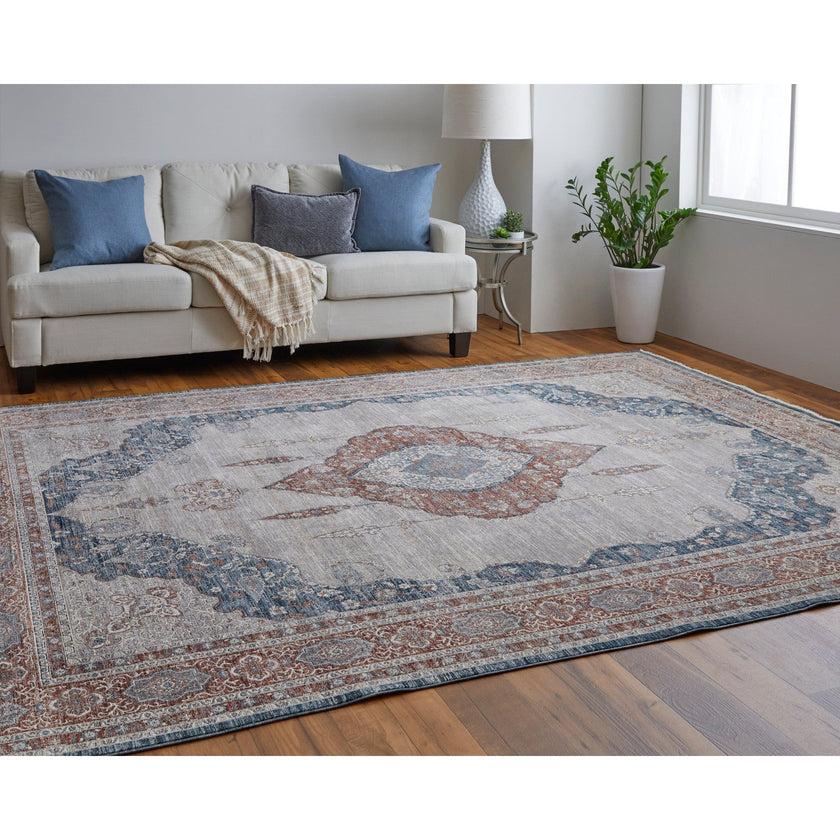 Feizy Marquette 39GRF Transitional Medallion in Gray/Red/Blue