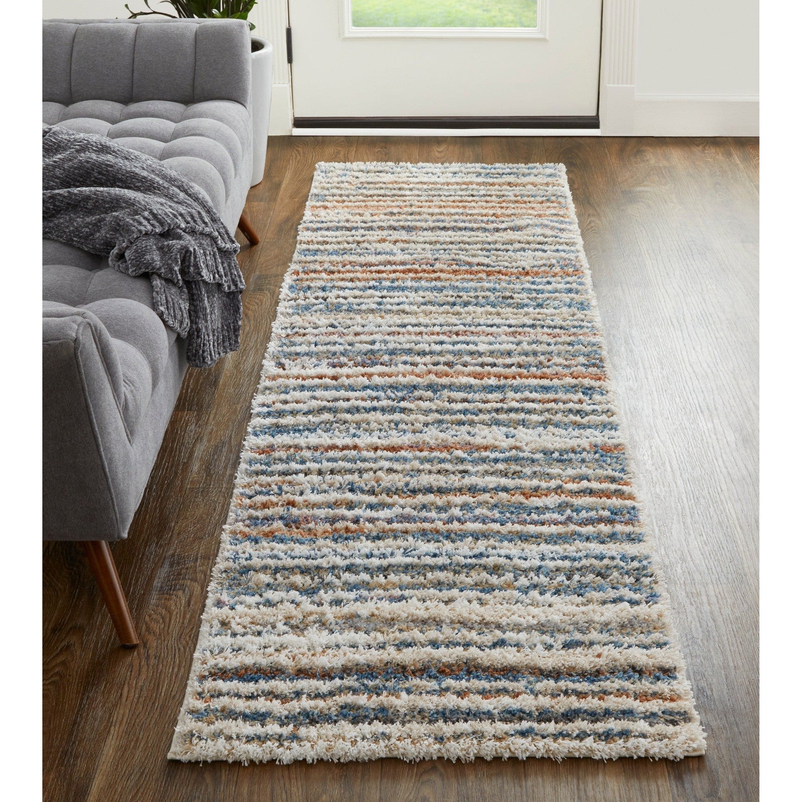 Feizy Mynka 39IEF Transitional Stripes in Ivory/Blue/Orange