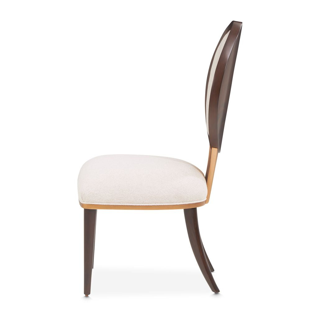 Michael Amini Camellia Field Dining Side Chair - Linen/Warm Pecan - Set of 2