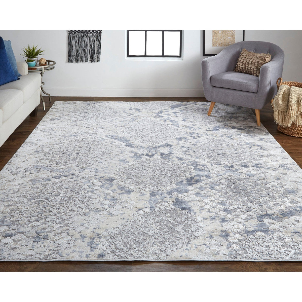 Feizy Laina 39GIF Transitional Trellis & Lattice in Silver/Gray/Blue