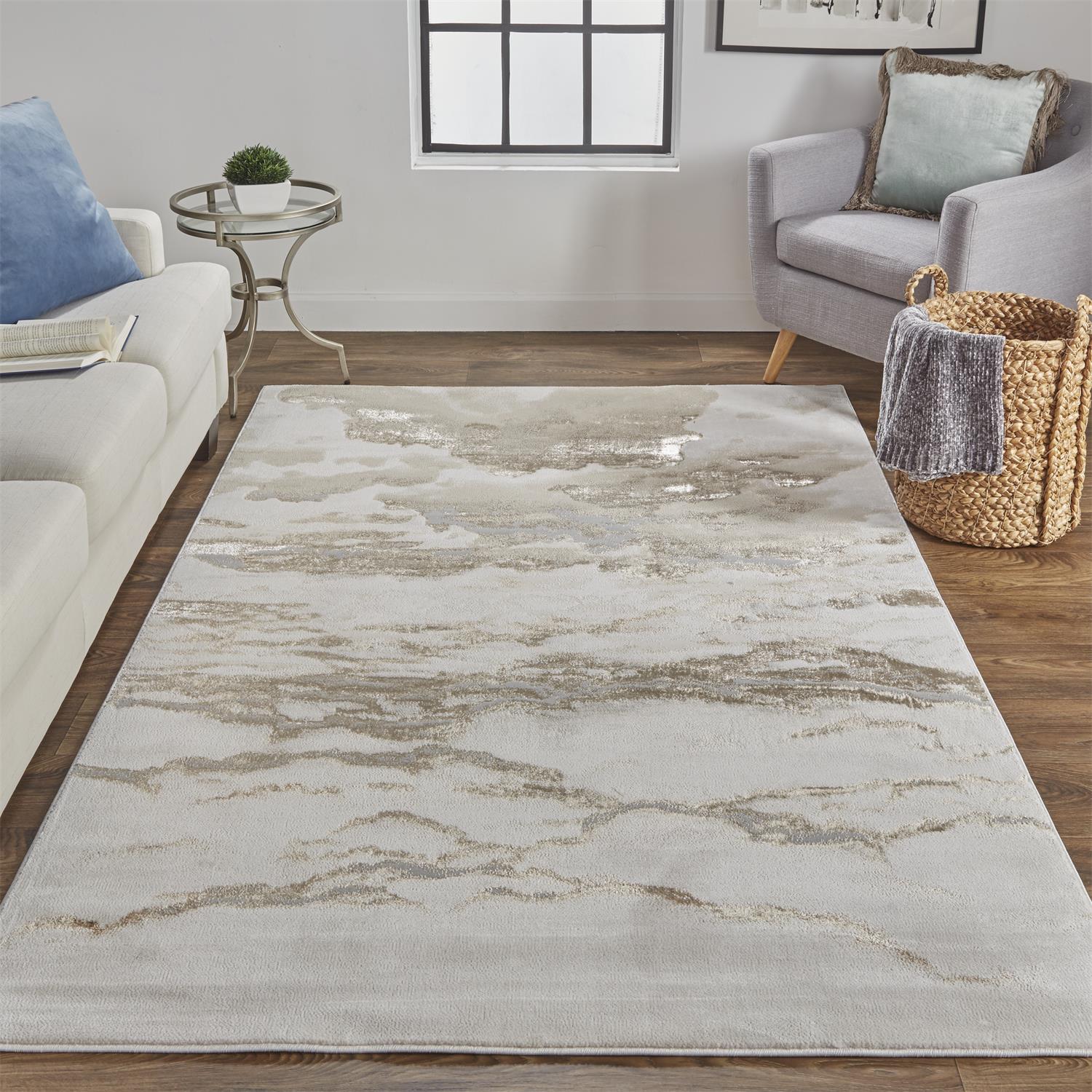 Feizy Aura 3727F Modern Abstract Rug in Ivory/Tan/Gray