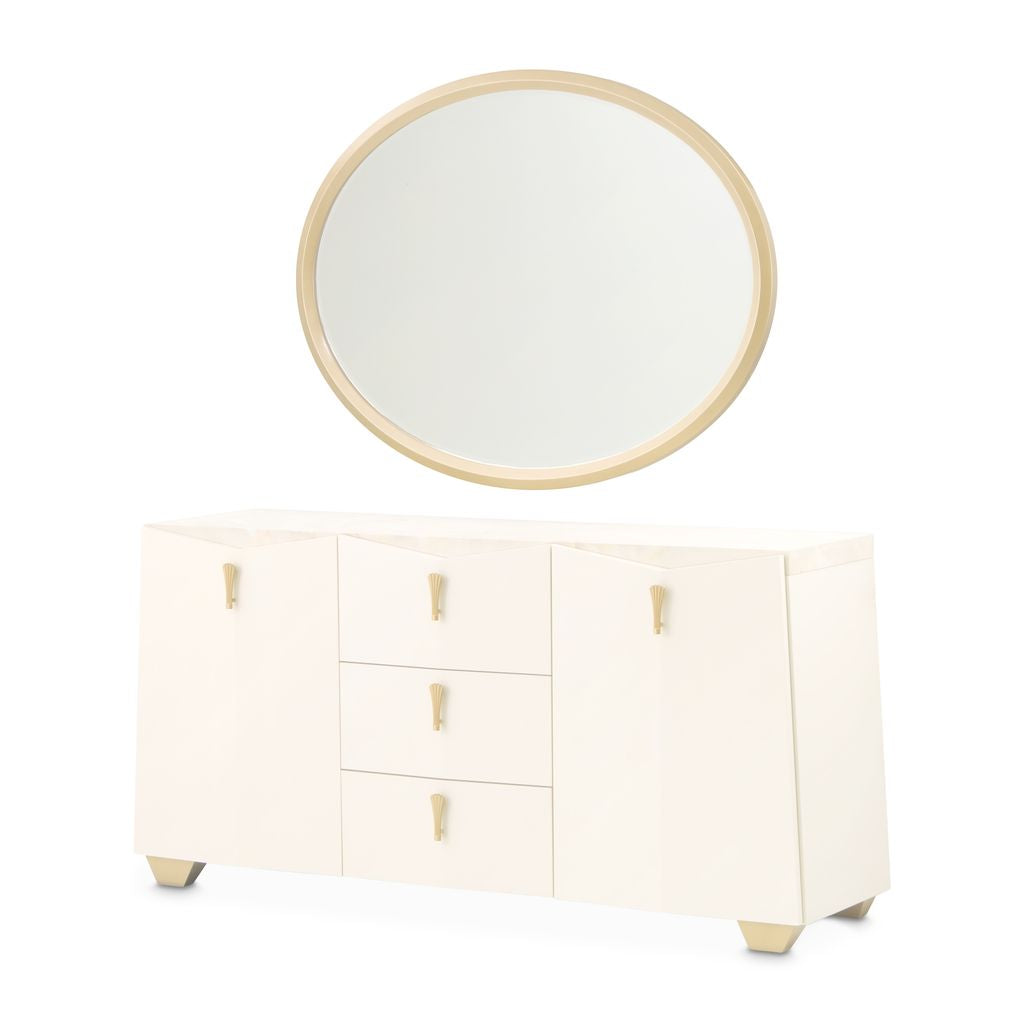 Michael Amini Fantosini Sideboard with Mirror - Creamy Pearl
