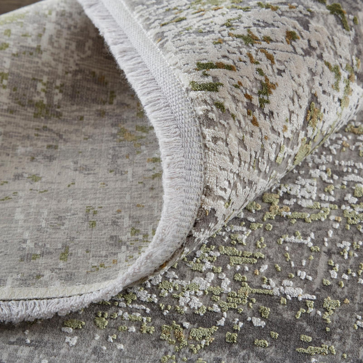 Feizy Cadiz 39FXF Modern Abstract Rug in Green/Gray/Ivory