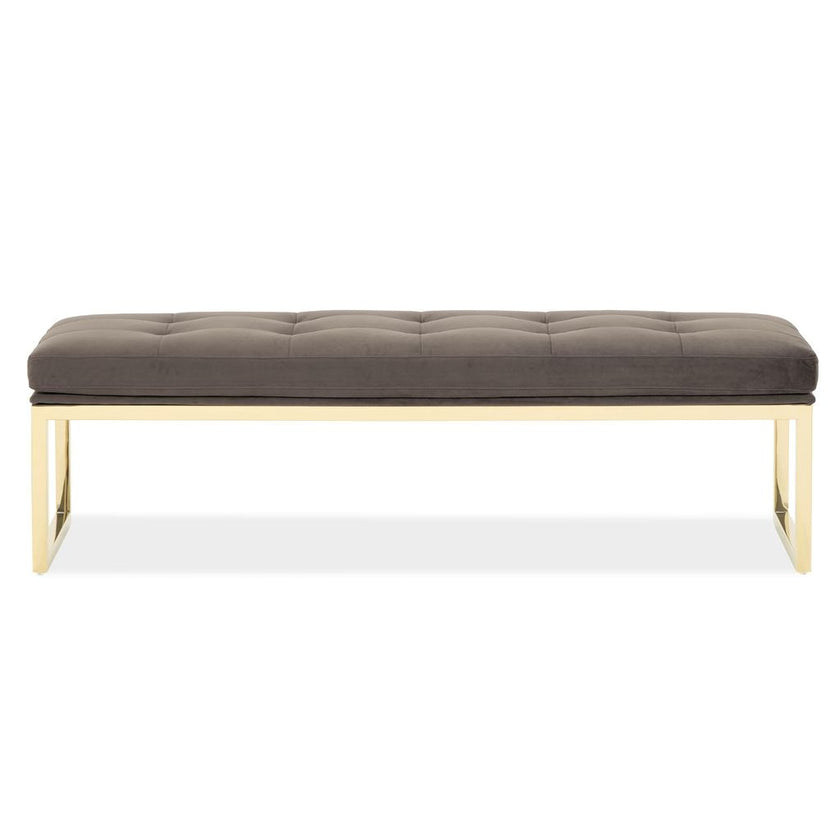 Michael Amini Dahlia Velvet Accent Bench - Chocolate/Gold