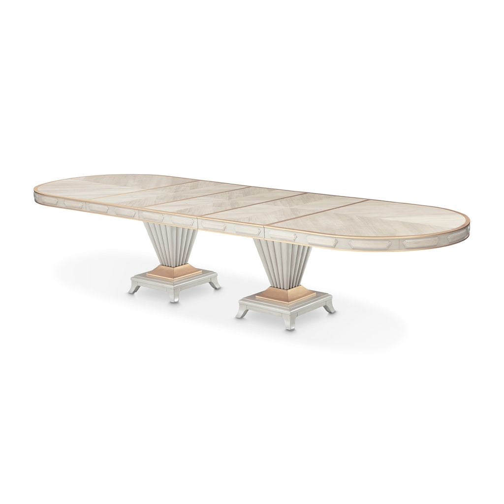 Michael Amini St. Charles Double Pedestal Dining Table -  Dove Gray