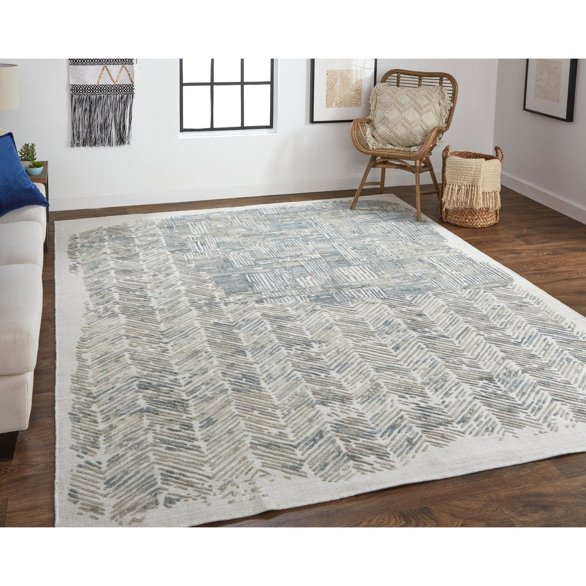 Feizy Elias 6891F Modern Abstract in Green/Blue/Ivory