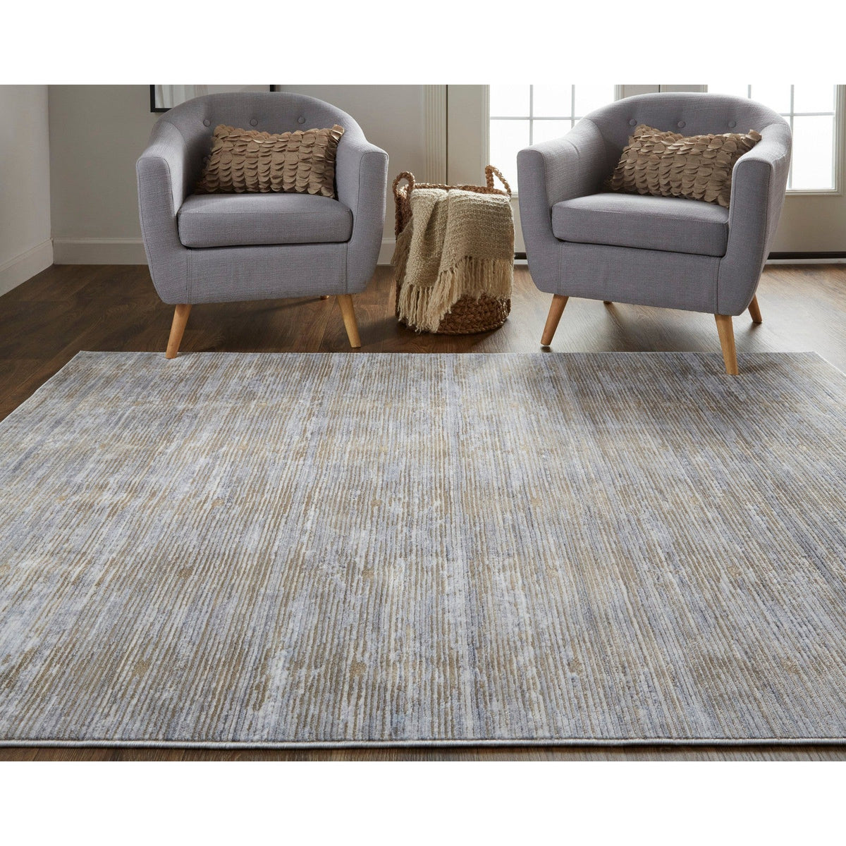 Feizy Laina 39GAF Transitional Distressed in Taupe/Silver/Tan