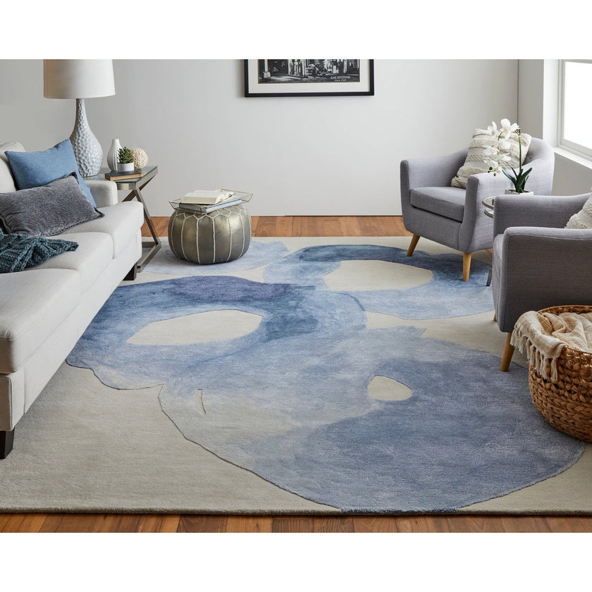 Feizy Anya 8887F Transitional Abstract Rug in Blue/Ivory