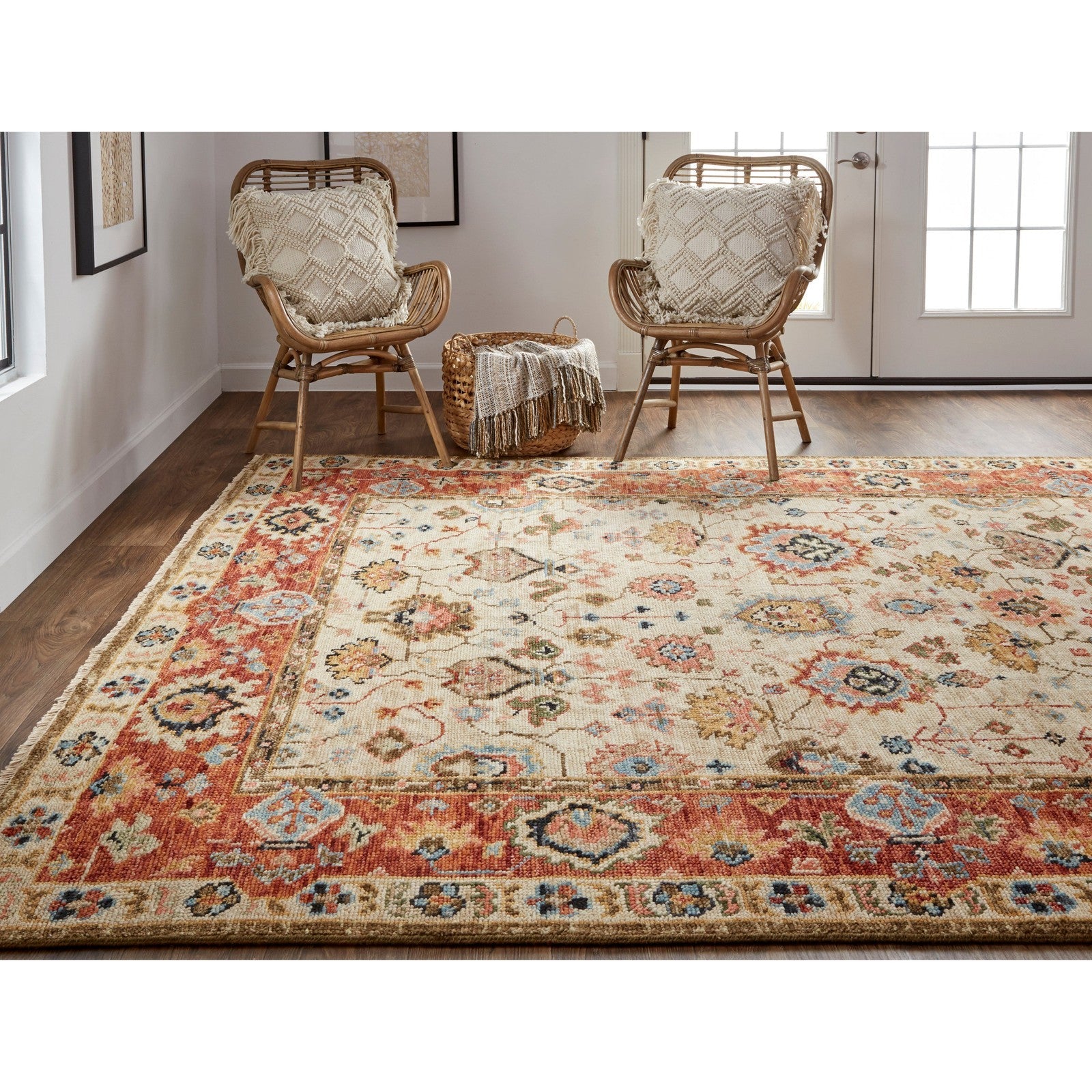 Feizy Carrington 6805F Traditional Oriental in Ivory/Red/Blue