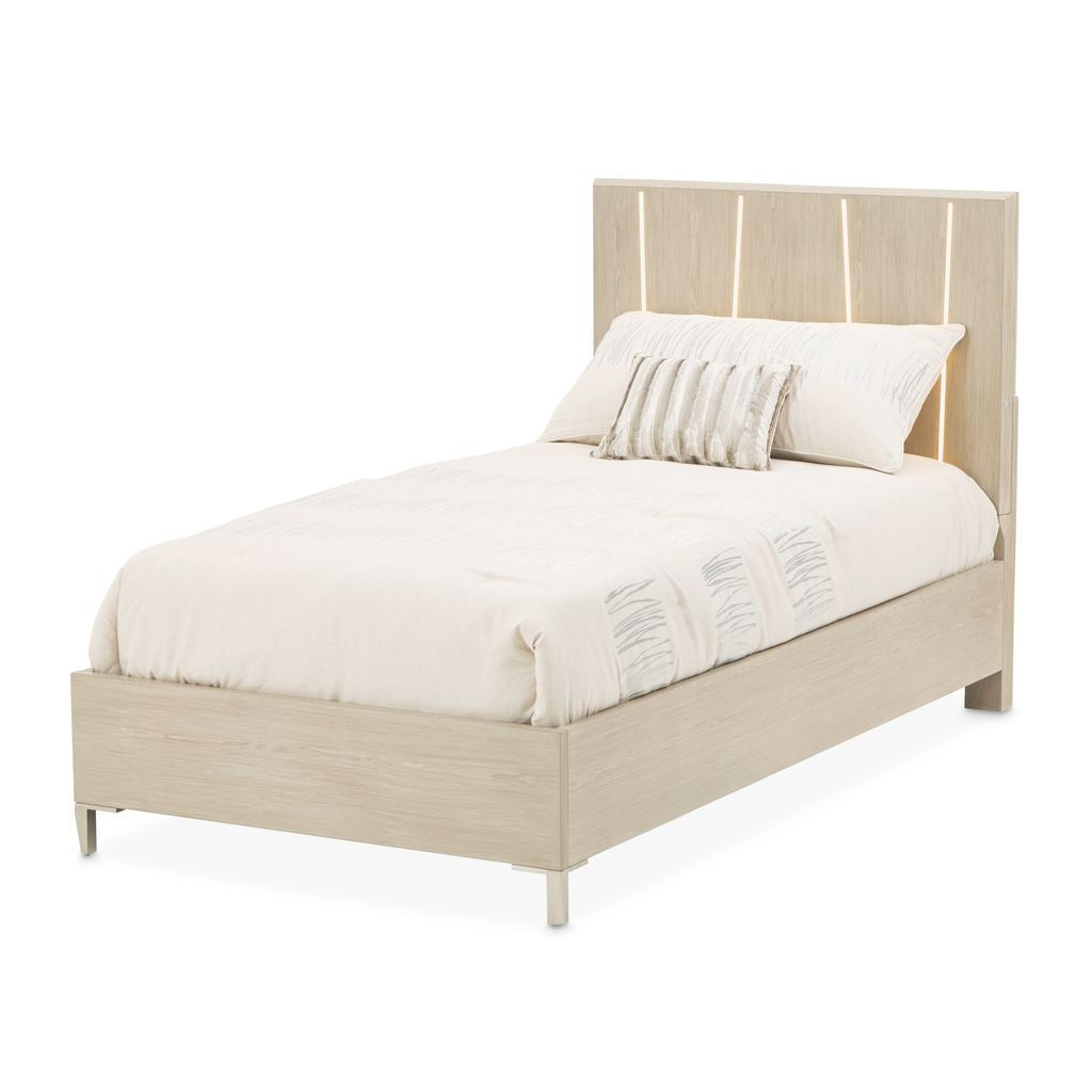 Michael Amini Lotus Bay Panel Bed with LED Lights - Sand
