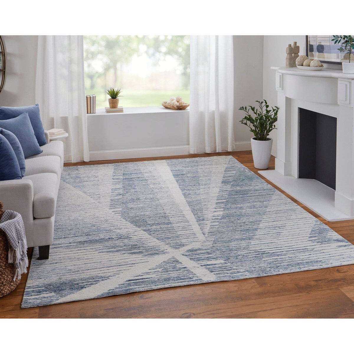 Feizy Brighton 69CHF Modern Abstract in Ivory/Blue/Silver