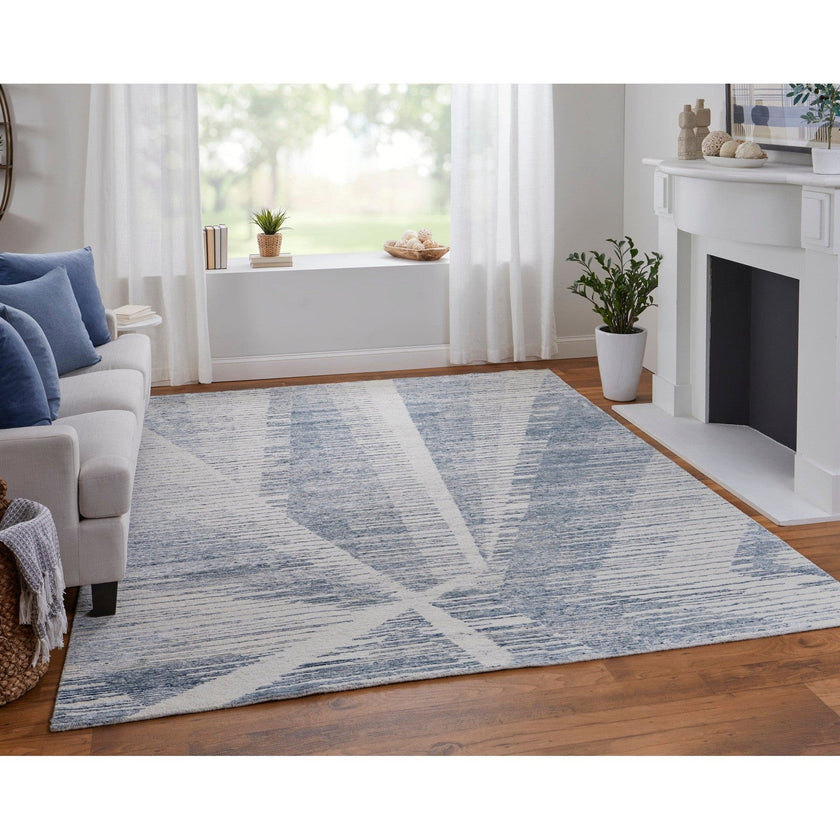 Feizy Brighton 69CHF Modern Abstract in Ivory/Blue/Silver