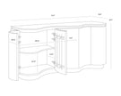 Sunpan Fable Sideboard 112360 manufacturer dimension drawing: 70 inches wide, 19.5 inches deep, 32 inches high, with interior shelf measurements