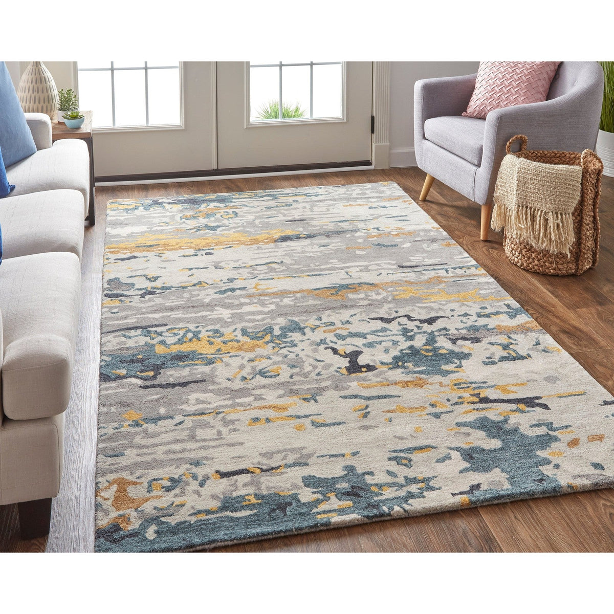 Feizy Everley 8644F Modern Abstract in Gray/Yellow/Blue