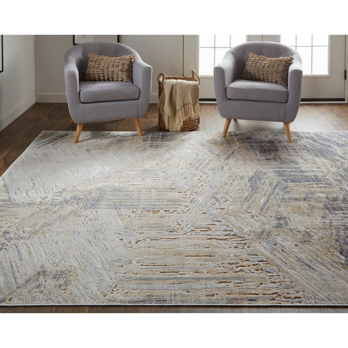 Feizy Laina 39G6F Transitional Abstract in Tan/Ivory/Gray