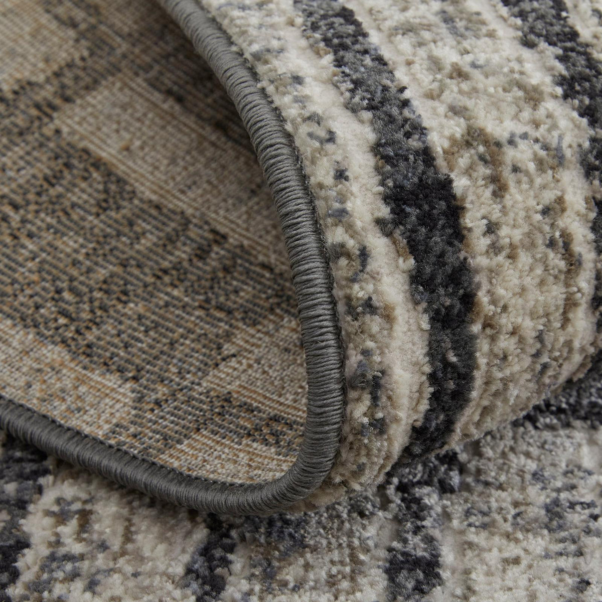 Feizy Kano 39LKF Transitional Geometric Rug in Gray/Black/Ivory