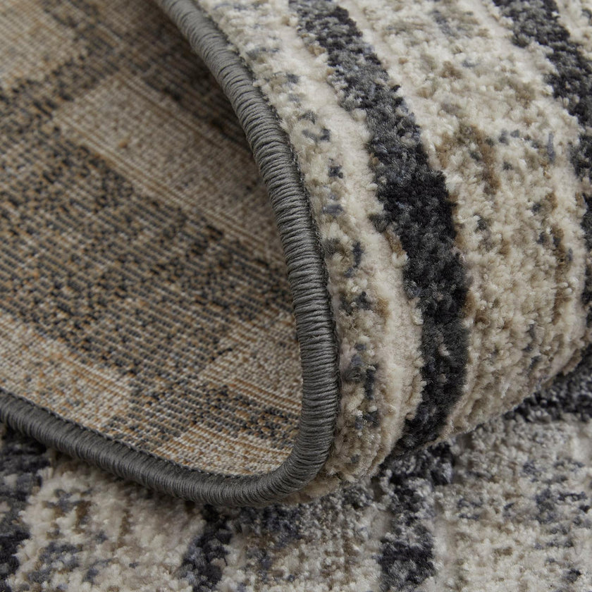 Feizy Kano 39LKF Transitional Geometric Rug in Gray/Black/Ivory