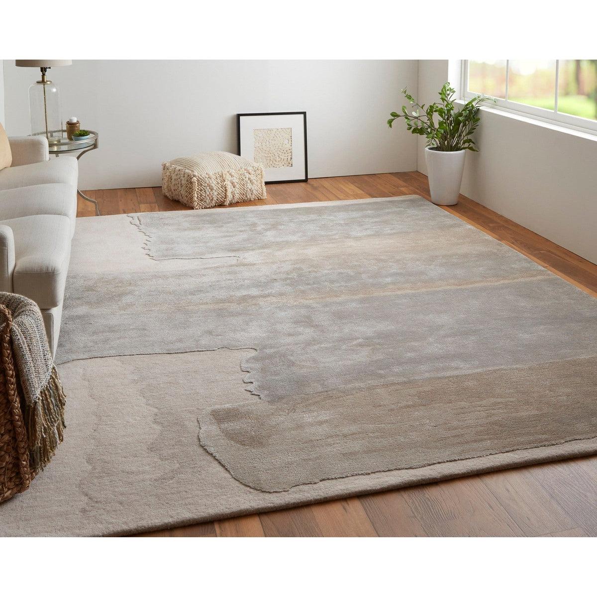 Feizy Anya 8921F Transitional Abstract Rug in Ivory/Gray