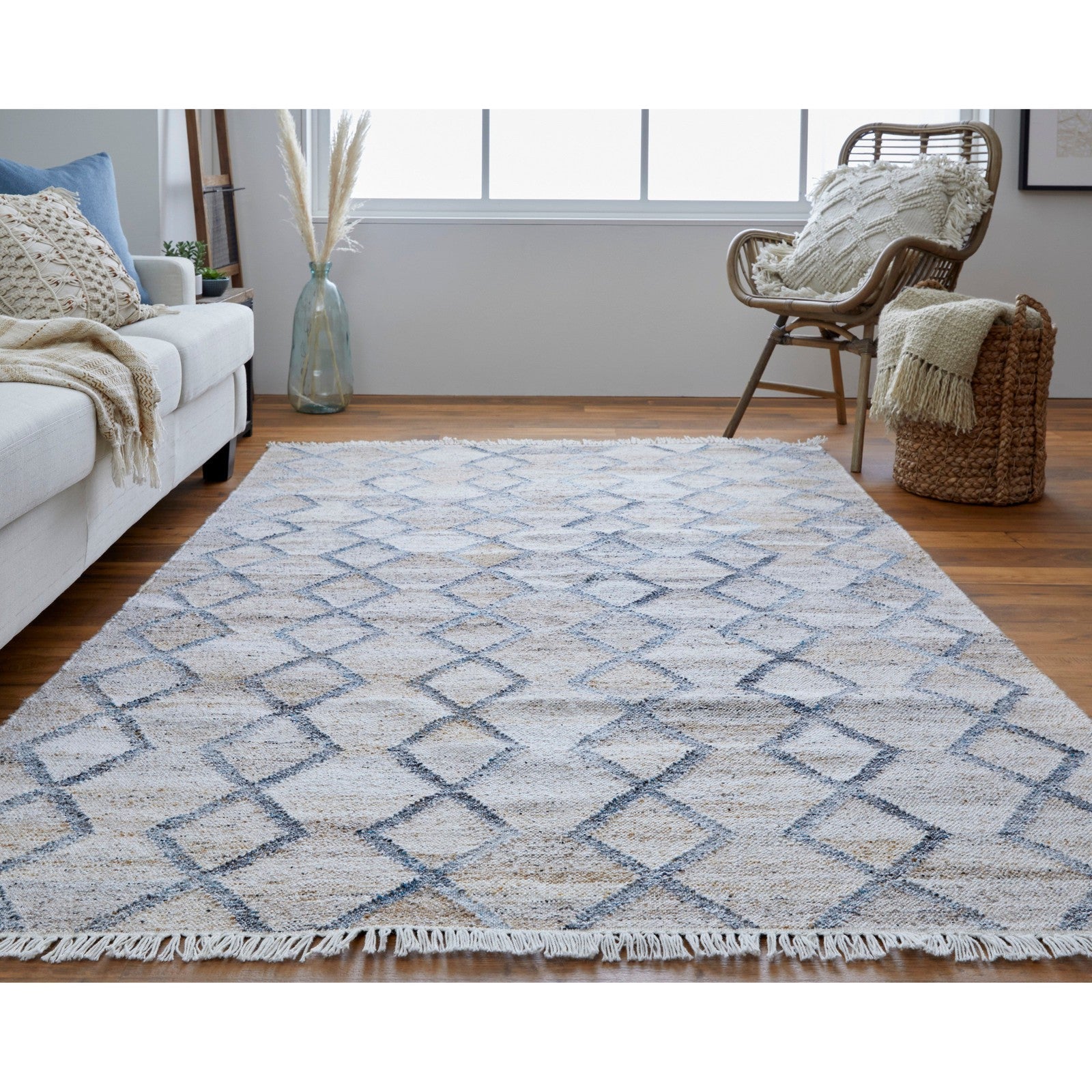 Feizy Beckett 0771F Transitional Trellis & Lattice in Gray/Ivory/Tan
